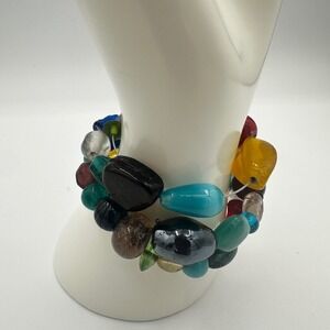 Colorful Glass Bead Wrap Bracelet Boho Multicolor Eclectic Style